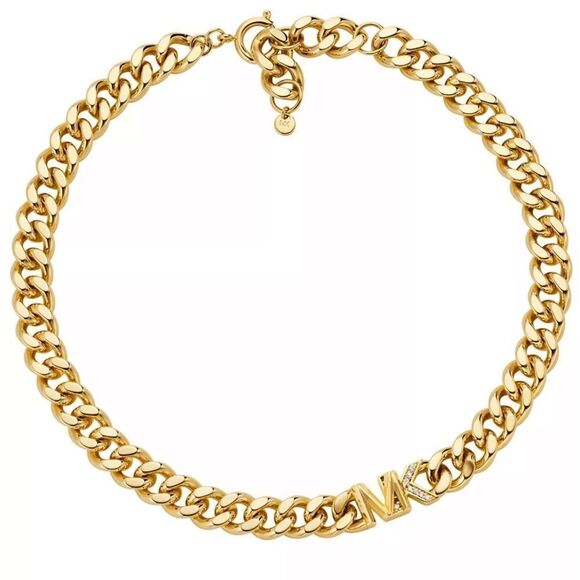 MICHAEL KORS Statement Link Necklace 14K Gold Plated Brass with Clear Stones. - Picture 1 of 4